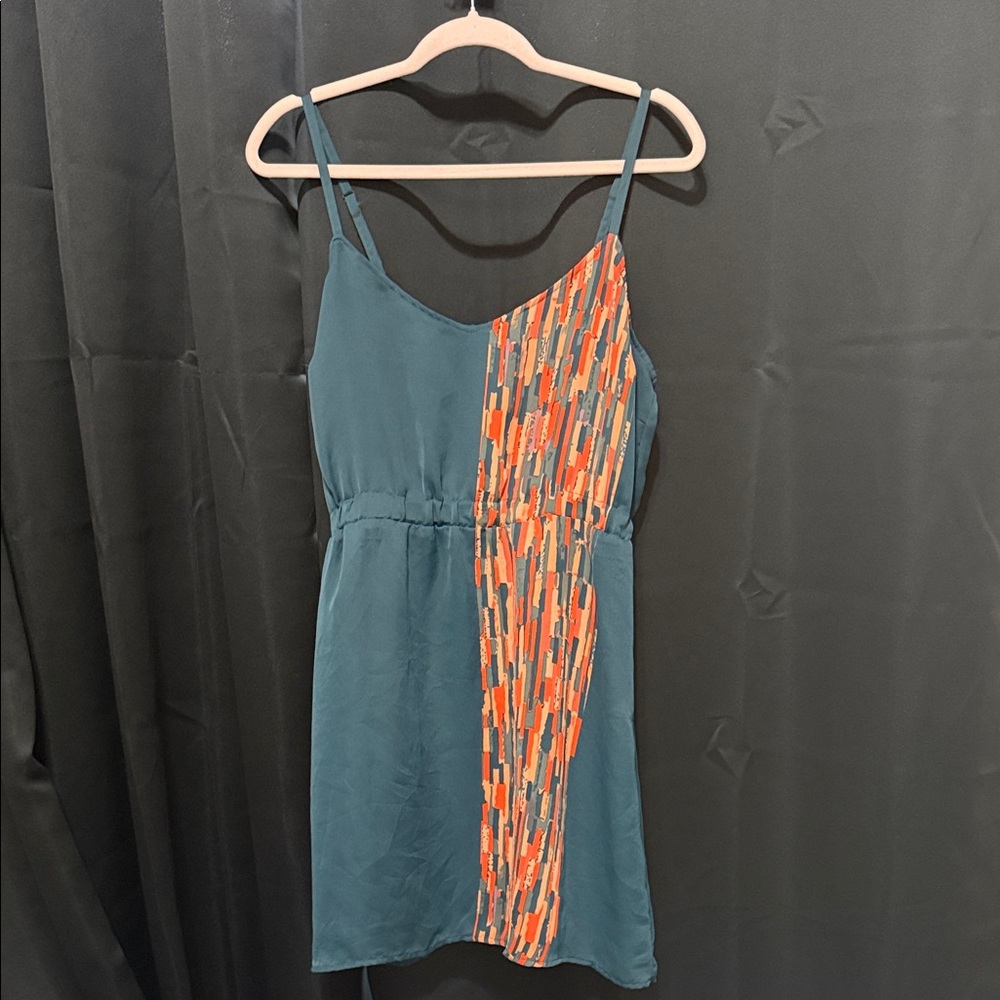 LC Lauren Conrad Teal Dress with Orange Multi-Print Panel